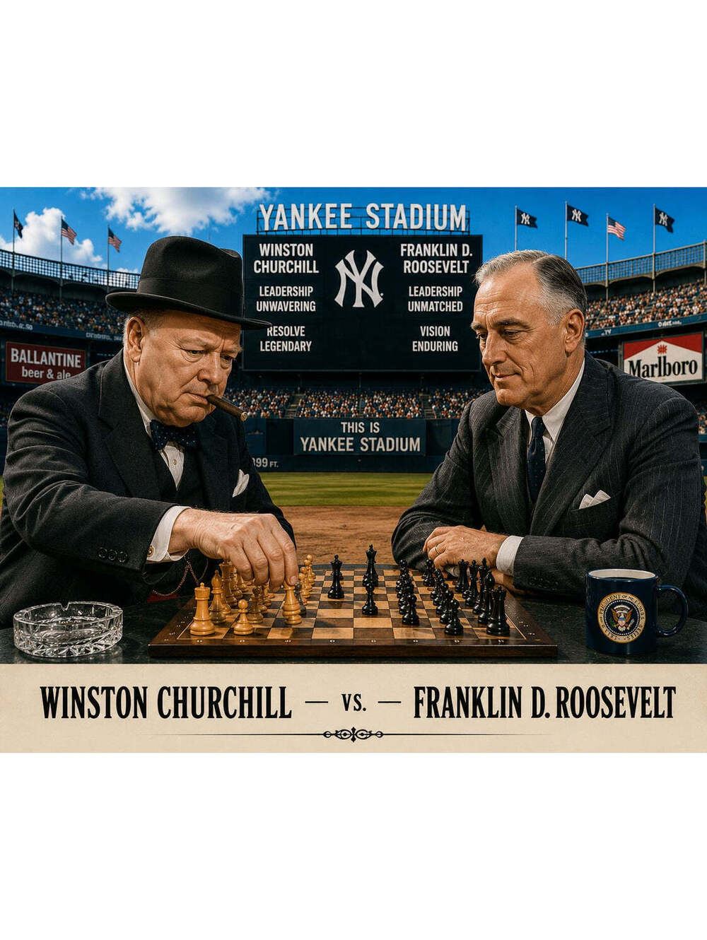 4334 Winston Churchill vs Franklin D. Roosevelt Across The Board Chess Print